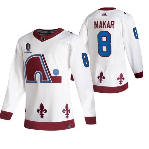 Men's Colorado Avalanche #8 Cale Makar 2022 White Stanley Cup Champions Patch Stitched Jersey - Click Image to Close